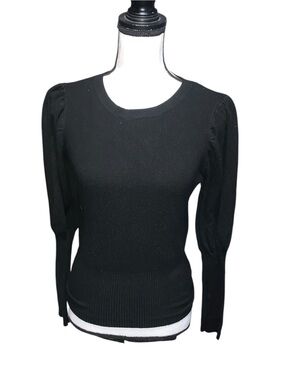 Anthropologie Luna Ivy Women’s Small Black Bishop-Sleeve Sweater Tight Waist